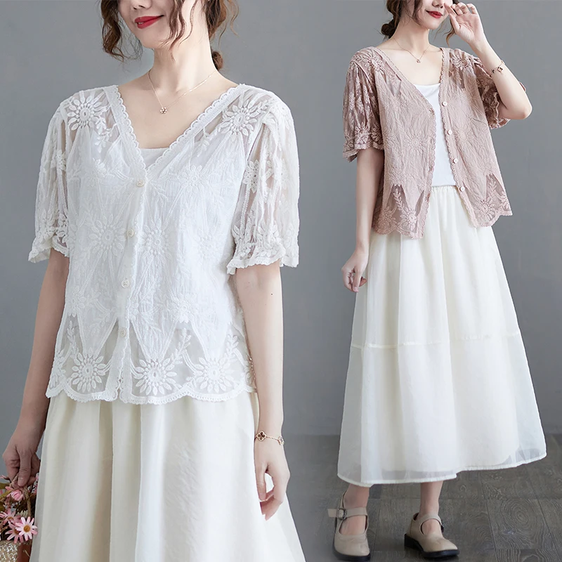 

2022 Summer New Vintage Hollow Cotton Cardigan Women's Jacket Top Is Versatile