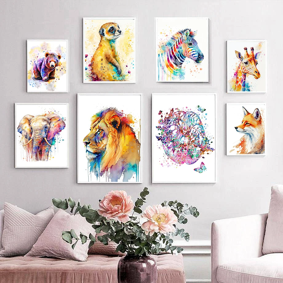 Художественная акварель слон Мангуст Зебра жираф Лев коричневый медведь тигр