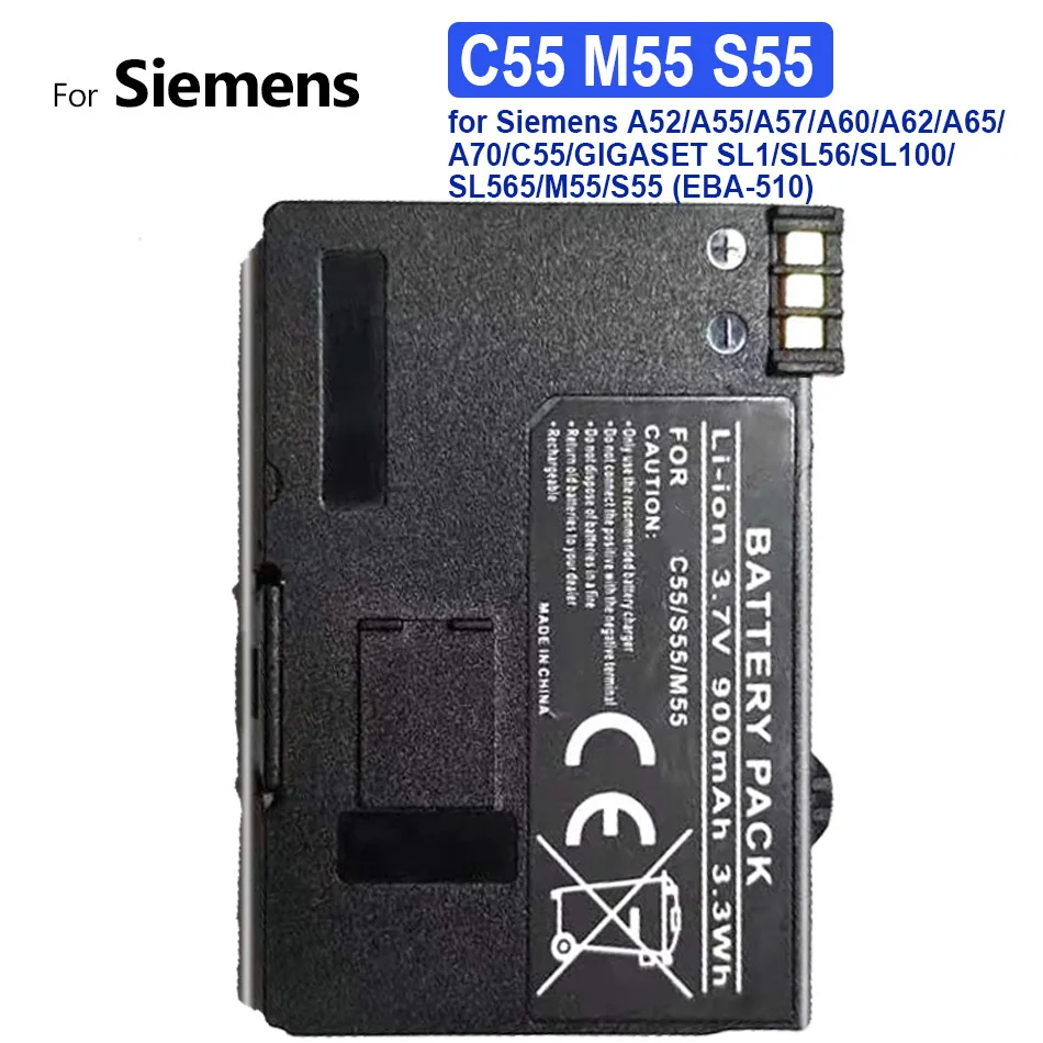 

Phone Battery C55 M55 S55 900mAh for Siemens A52/A55/A57/A60/A62/A65/A70/C55/GIGASET SL1/SL56/SL100/SL565/M55/S55 (EBA-510)