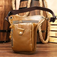 top layer cowhide casual male fanny pack outdoor luxury designer wear a belt motorcycle bags genuine leather tactical leg bag