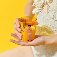 transparent creative glass coffee cup tea drinks printing dessert breakfast glass mugs handle fruit series color water milk