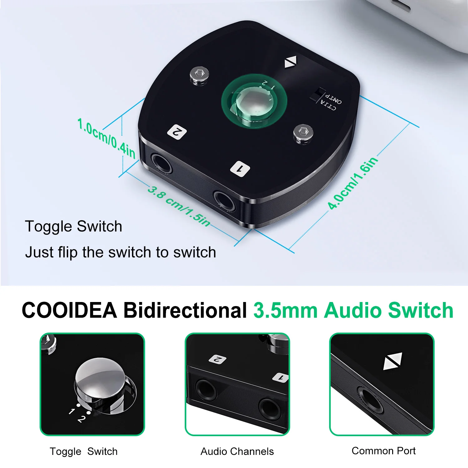 Фото Совместимость стереоаудиопереключателя Cooidea 3,5 мм — выход 1 в 2, 2 в 1, 2/3/4-полюсный (TS TRS TRRS) №5