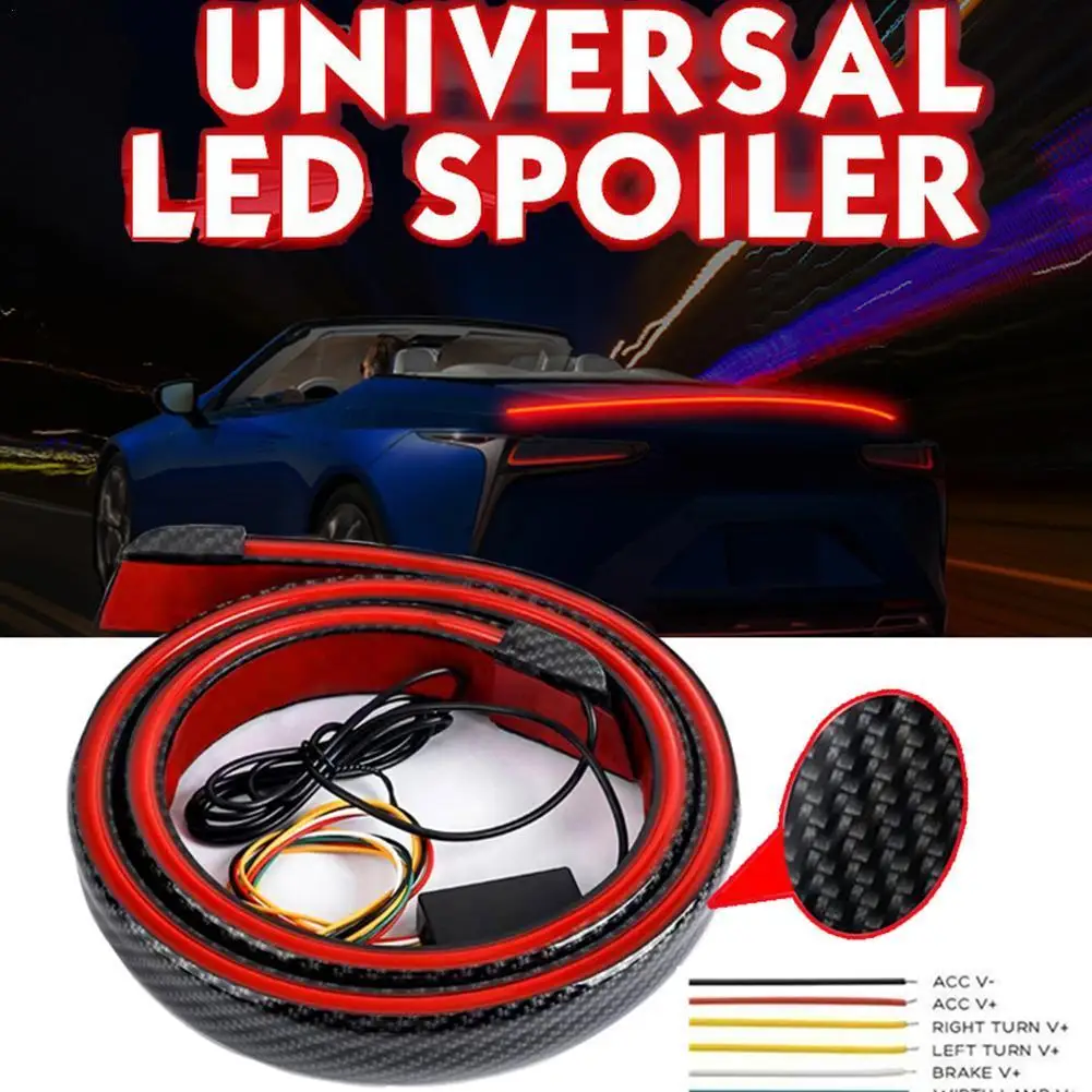 

Светодиодный спойлер из углеродного волокна, автомобильный тормозной сигнал поворота, задние фонари, Автомобильный задний спойлер, 12 В, уни...