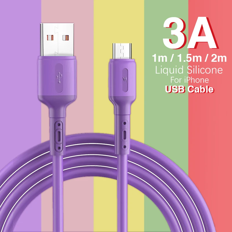 

Кабель Micro USB, шнур для передачи данных 3A, зарядный кабель для Samsung S4 Xiaomi Redmi Realme, провод зарядного устройства из жидкого силикона для Android