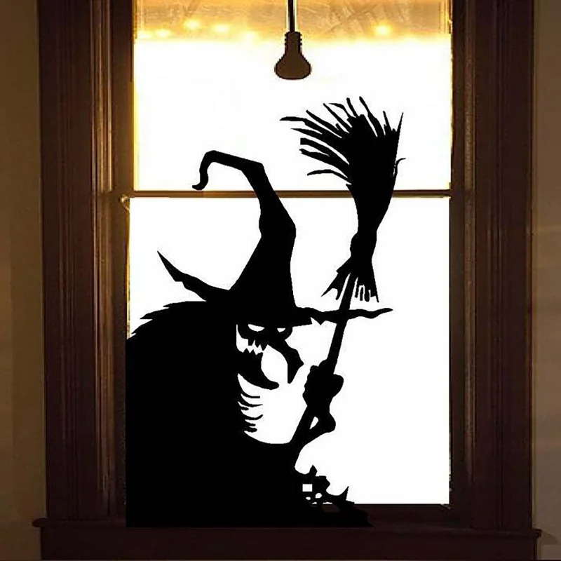 Halloween Window Decor Giant Ghost Shadow Window Sticker Witch Death Bat Skeleton Electrostatic Sticker Party Decoration