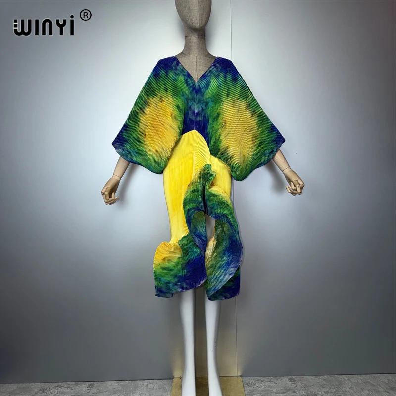 Фото Элегантное плиссированное платье WINYI в стиле бохо для мусульманок, эластичное пляжное платье-накидка, кафтан, абайя в дубайском стиле, роскошное длинное платье для праздников №2