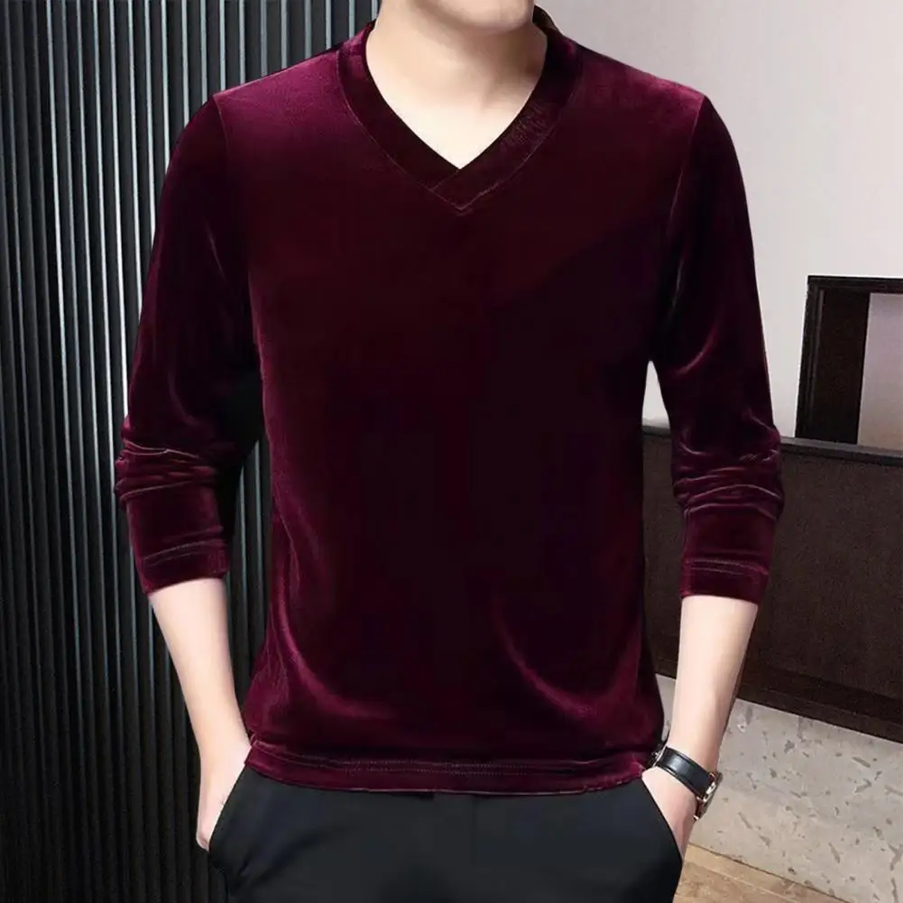 

Men Base Top Solid Color V Neck Long Sleeves Casual Plush Warm Soft Autumn Top Casual Male Clothes