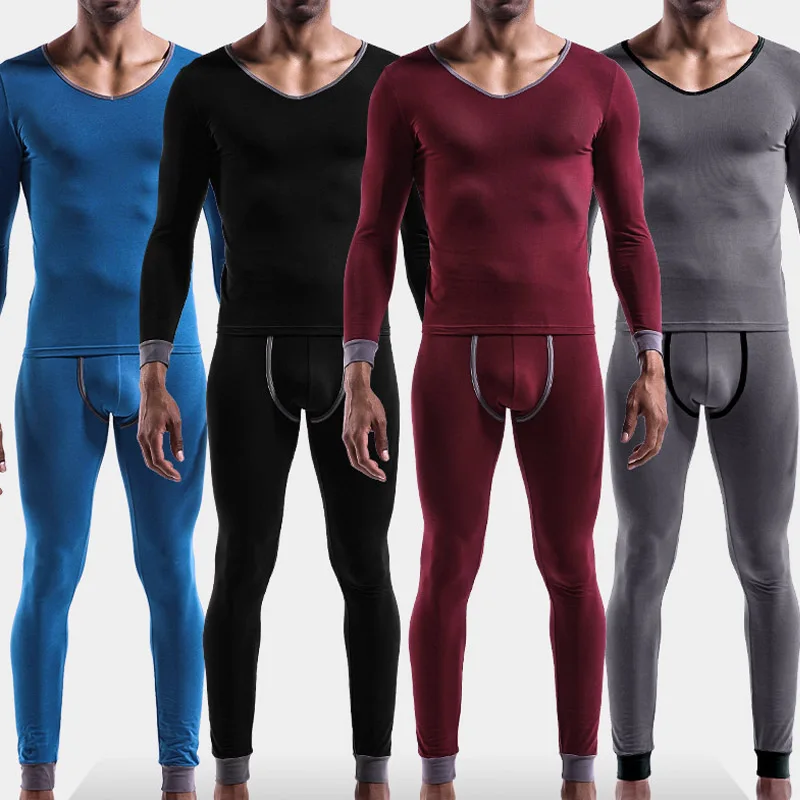 Mens Basic Underwear Long Johns Men Comfortable Cotton Slim Long Sleeve Top Large V-Neck Bottoming Shirt Solid Color Men T-Shirt