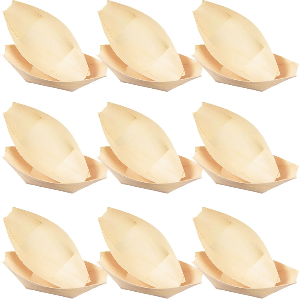 

60 Pcs Sushi Wooden Boat Dish Mini Food Serving Boats Bowl Nacho Trays Paper Catering Supplies