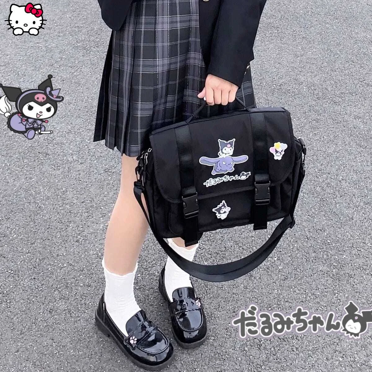 Original Design Sanrio Japanese Student Large Capacity Backpack Cute Kuromi Portable Diagonal Shoulder Bag Uniform Bag Versatile