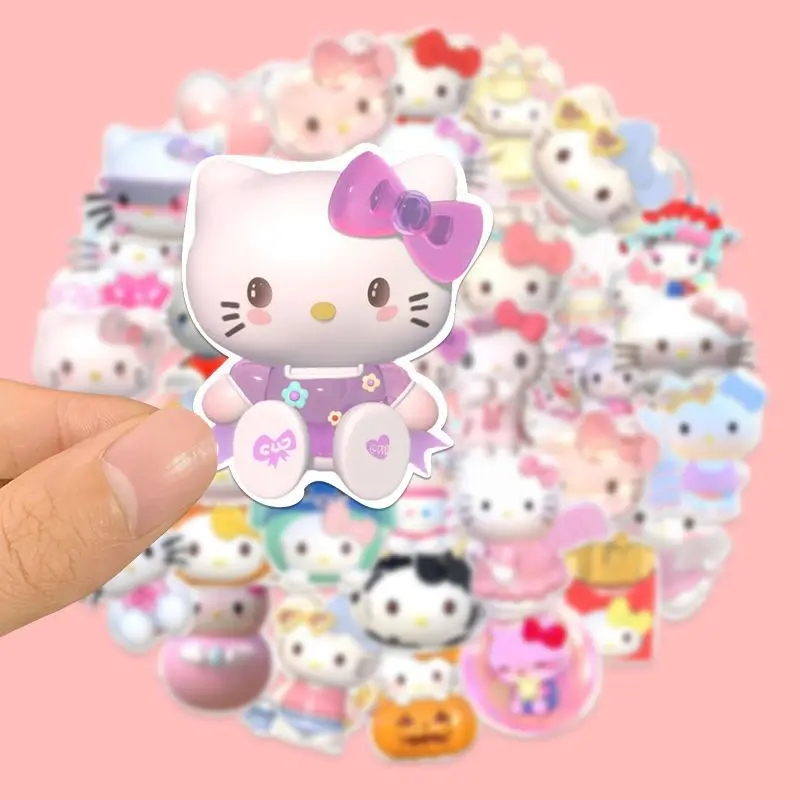 50pcs 3D Hello Kitty Stickers Cartoon Aesthetic Stickers Ins Decals Scrapbook Phone Laptop Suitcase Decoration Sticker Kids Toy images - 6