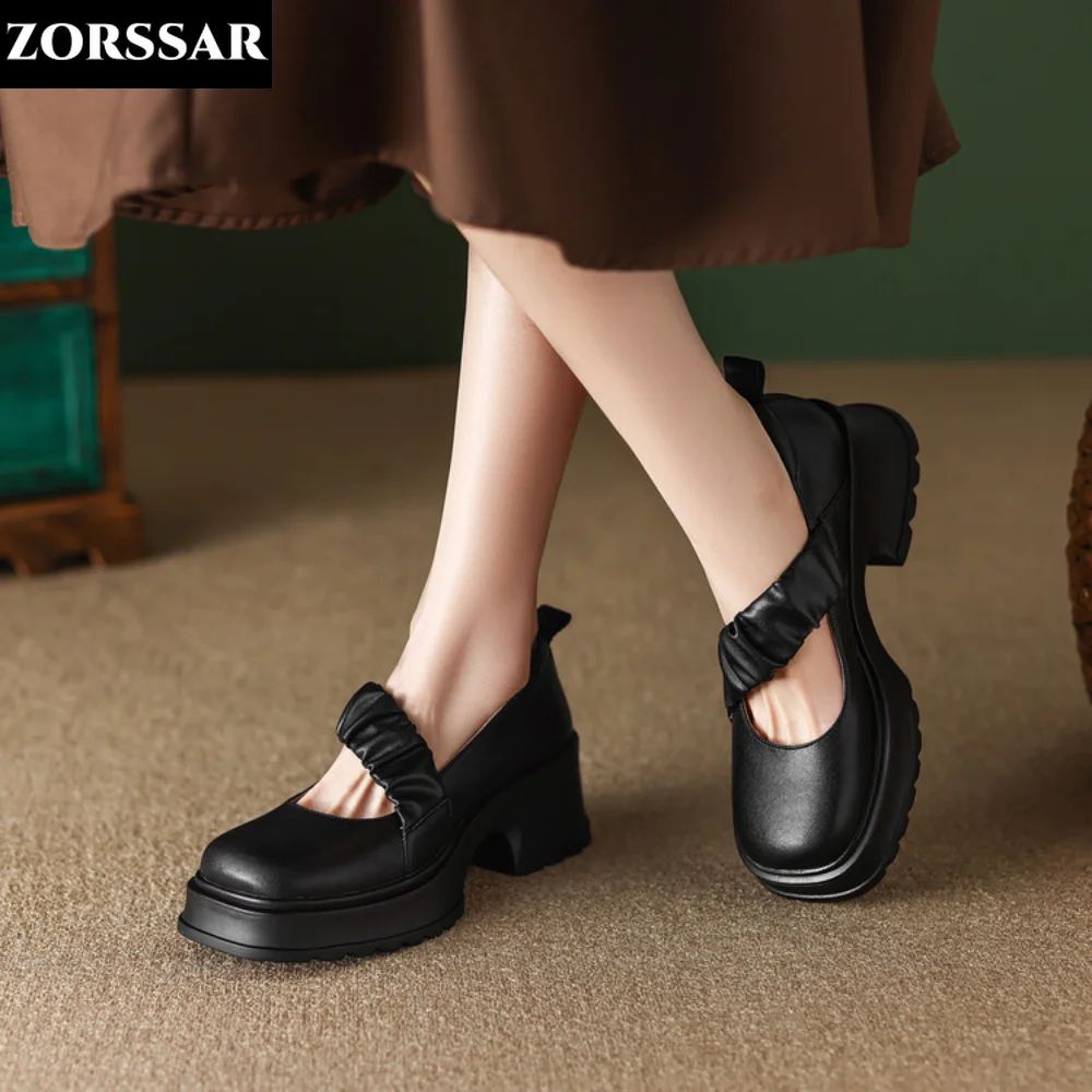 2024 женские туфли Мэри Джейн на платформе из натуральной коровьей кожи модные