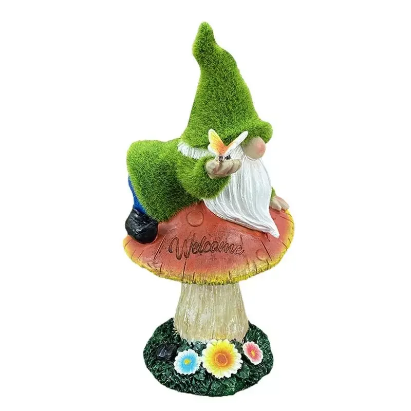 

Solar Light Lighted Garden Figurines Funny Gnome Figurine Climbing On Mushroom Waterproof Solar Resin Elf Ornament