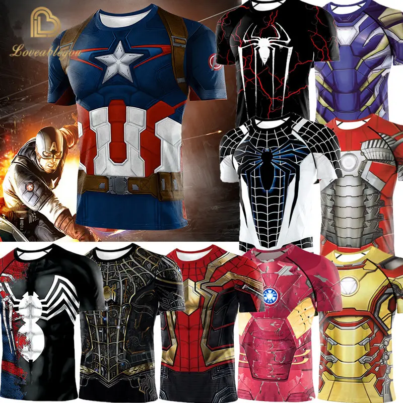 

Men's Compression T-shirt Captain America Superhero Fitness T shirt Sportswear Riding Quick Dry Running Short Sleeve Shirt Sport