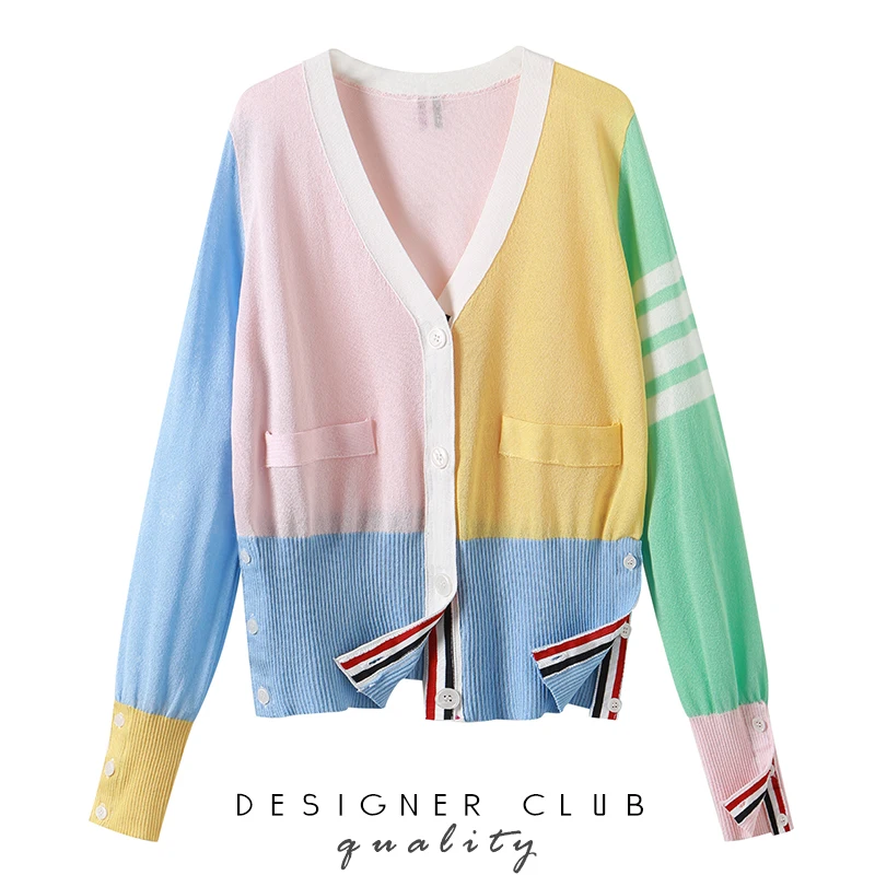 

tb ice silk sweater thin coat women's summer new college style macarons outside with sunscreen cardigan tide