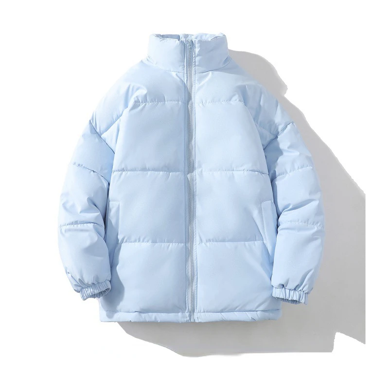 Men's Autumn and Winter Thickened Warm Cotton Dress Mock Neck Cardigan Solid Color Coat Couple Fashion Street Wear Jacket