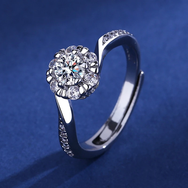 

Silver Color Clear Cubic Zirconia Flower Shape Ring Women's Fashion Wedding Engagement Jewelry New Womens Rings Banquet Gift