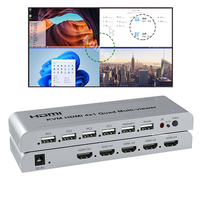 

4x1 HDMI KMV Quad Multi-Viewer 1080P 4 Channel KVM HDMI Processor Screen Multiviewer Seamless Switcher USB Mouse Keyboard Sync