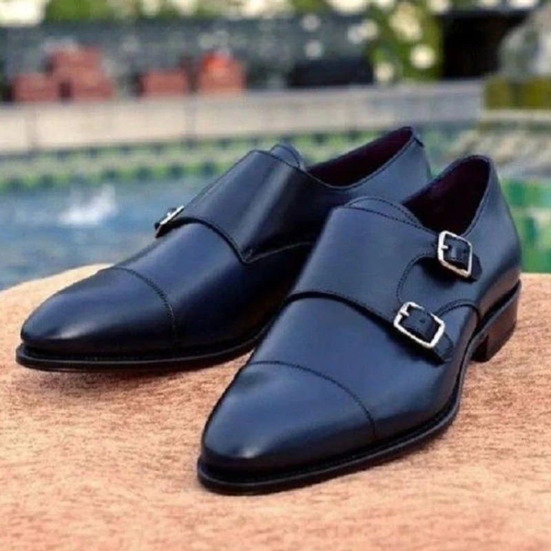 

Туфли Monk Shoes мужские однотонные, модные классические деловые повседневные, из искусственной кожи, на трех ступенях, с металлической двойной ...