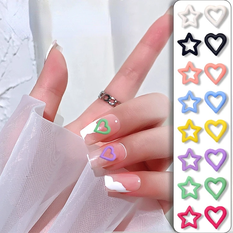 

New Fashion Candy Color Hollow Heart Star Frosted Resin Flatback 3D Charm DIY Nail Art Decoration Nails Accessories Jewelry 2022