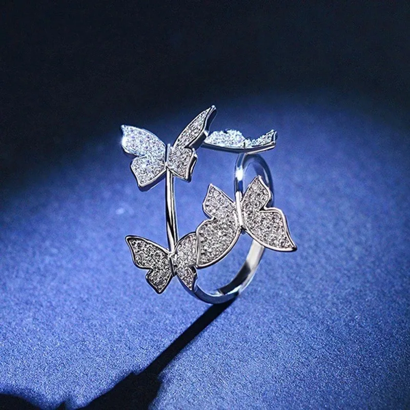 

2022New adjustable opening butterfly ring female index finger middle finger Japanese and Korean hipster personality ring female