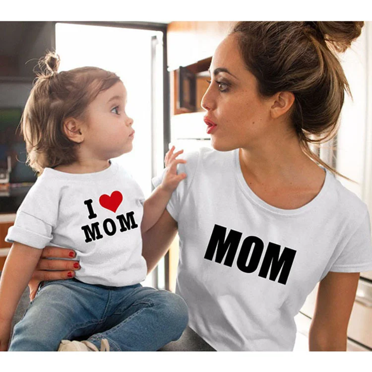 

Ins round neck wide I love mom love print mother child Womens parent child T-shirt