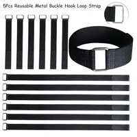 5pcslot reusable metal buckle hook loop strap cable ties model straps wire stick buckle belt bundle tie hook loop fastener tape