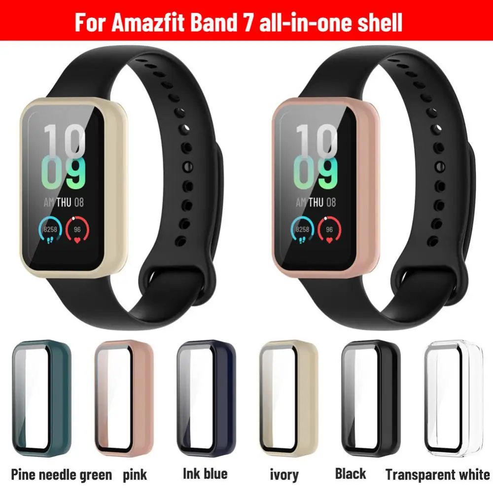 

2023 New Pc Hard Rubber+toughened Film Protective Shell For Amazfit Band 7 Dust And Fall Prevention Watch Protective Case