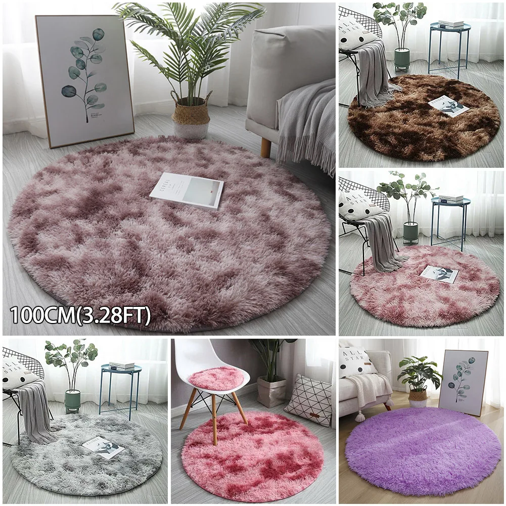 

100cm Round Plush Carpet Soft Warm Plush Carpet Living Room Bedroom Non-slip Mat Home Comfortable Light Luxury Decoration
