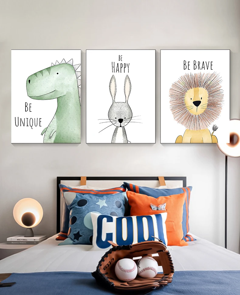 Мультяшные животные скандинавский постер настенное фото Лев слон детский сад