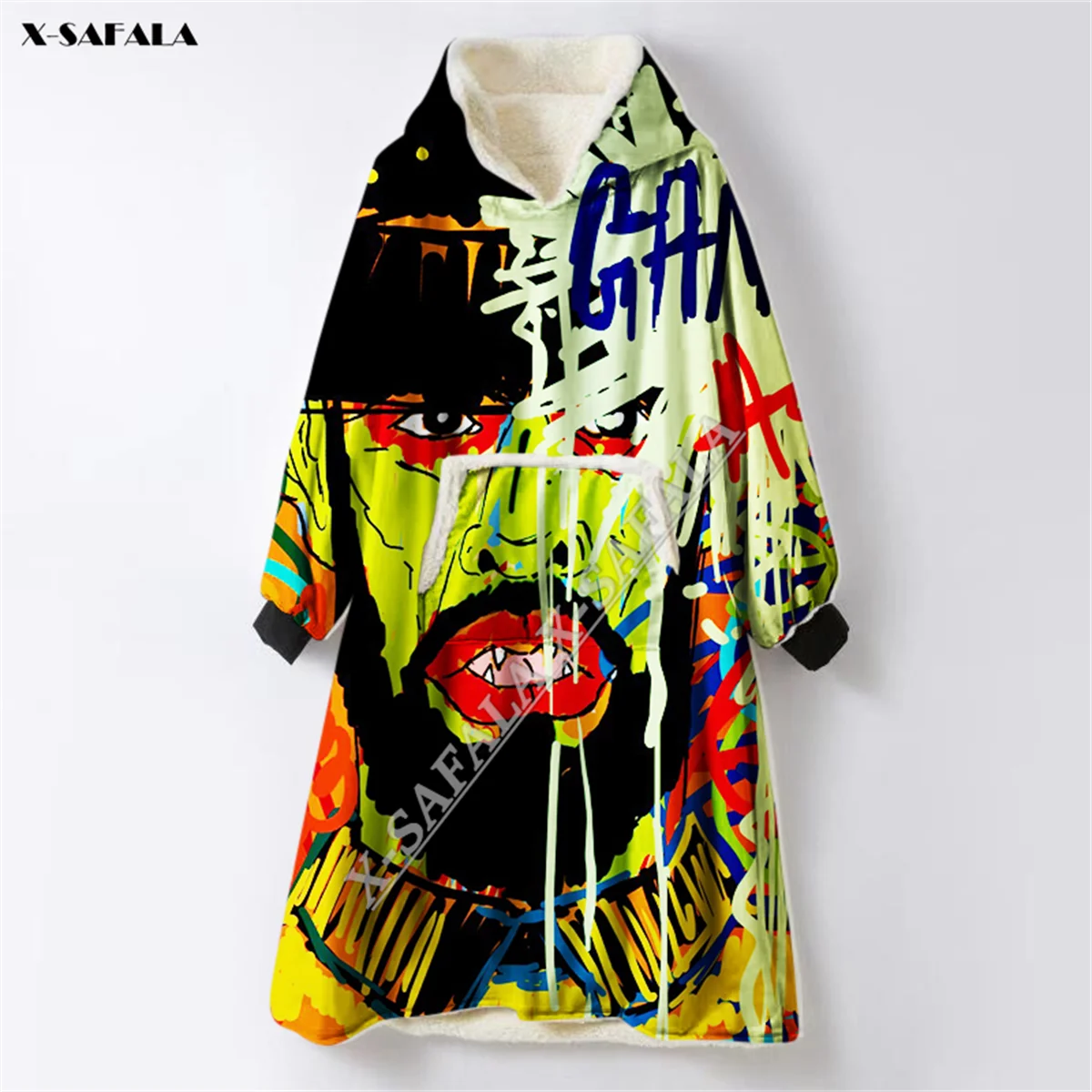 Colorful Painting Trippy 3D Print Oversized Thickened Hooded Wearable Blanket Hoodie Nightgown Cashmere Men Female Nightwear 3