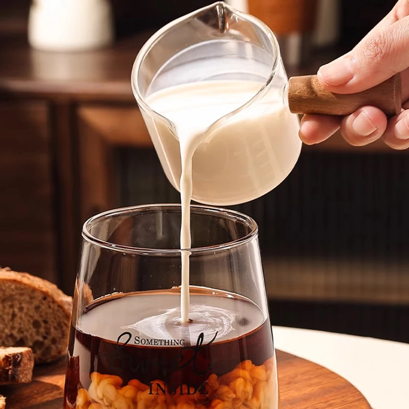 Стеклянная мерная чашка для эспрессо с деревянной ручкой двойной/одинарный