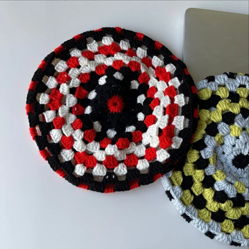 

Beanie Hat Pumpkin Hat Colorblock Crochet Painter Hat Beret for Birthday Party