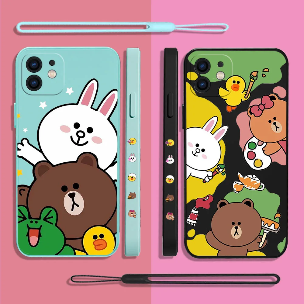 

Cartoon B-Browns Cconys Sallys Phone Case For iPhone 14 13 12 11 Pro Max Mini X XR XS SE 2020 8 7 Plus 6 Plus Cover With Lanyard