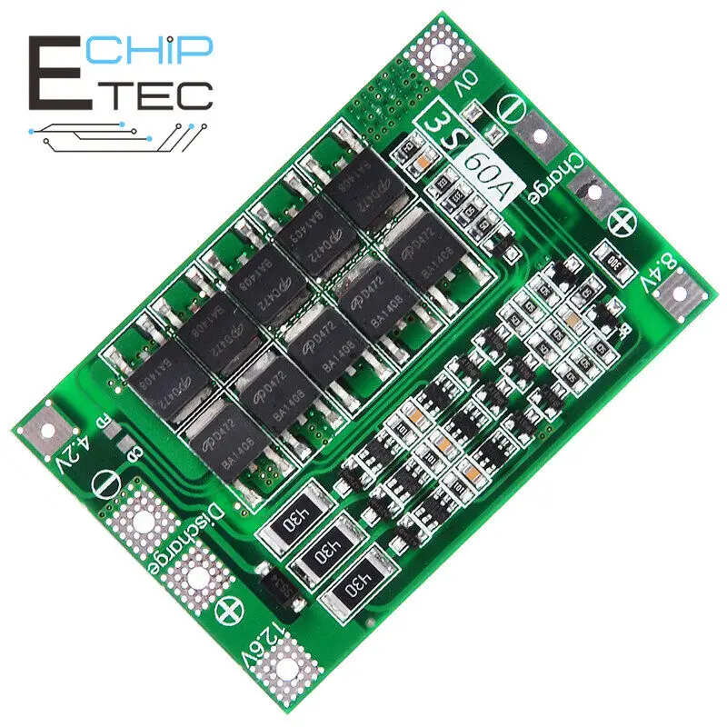 

Free shipping 3S 12.6V 60A 18650 Li-ion Lithium Battery BMS Protection Board with Balance for Drill Motor
