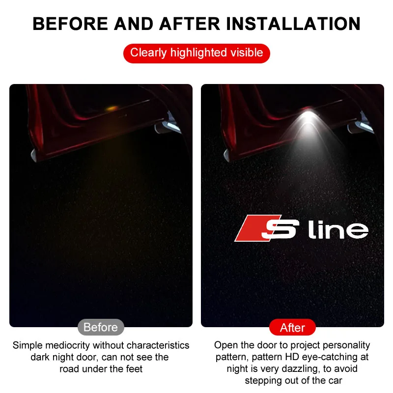 Лазерная лампа проектора двери автомобиля HD для Audi A3 8V 8P A6L A5 A7 Q3 Q5 Q7 A4 B5 B6 B7 B8 A1 RS TT S3