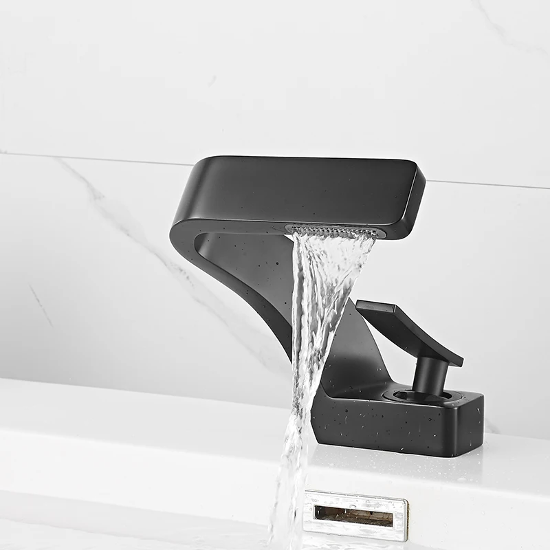 

Bathroom Deck Mounted Basin Faucet Black Sink Tap Single Hole Water Tap Hot and Cold mitigeur salle de bain mixer faucet