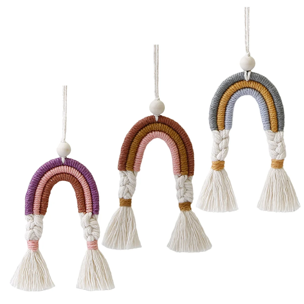 

3pcs Decorative Exquisite Hand-woven Car Pendant Car Hanging Ornament Car Rainbow Charms