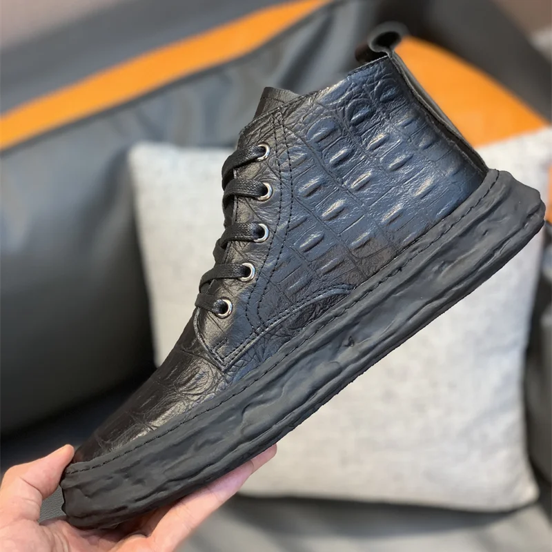 

Мужские ботильоны из натуральной кожи, уличные кроссовки, высокая подошва, повседневная Дизайнерская обувь, 3C