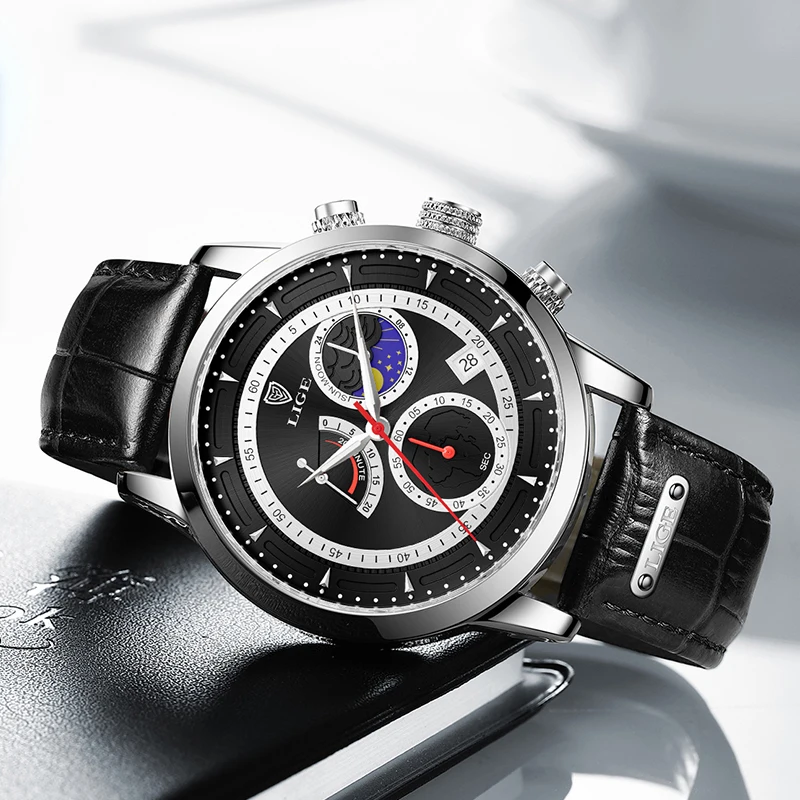 Часы LIGE мужские наручные кварцевые деловые повседневные брендовые Роскошные
