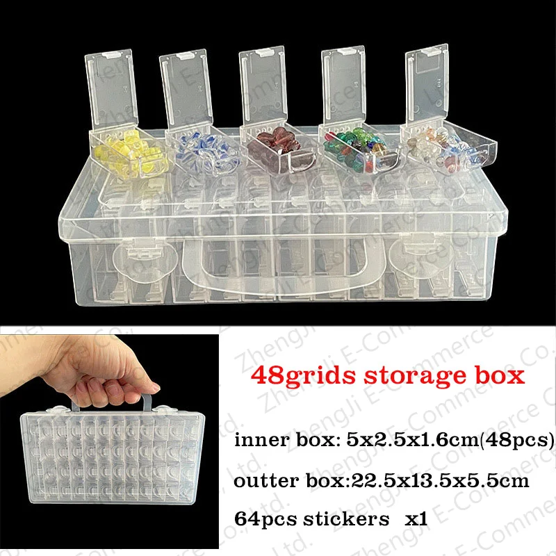 

New 48grids 5D Diamond Painting Beads Storage Box Stickers Embroidery Mosaic Accessories Container Nail Art Organizer