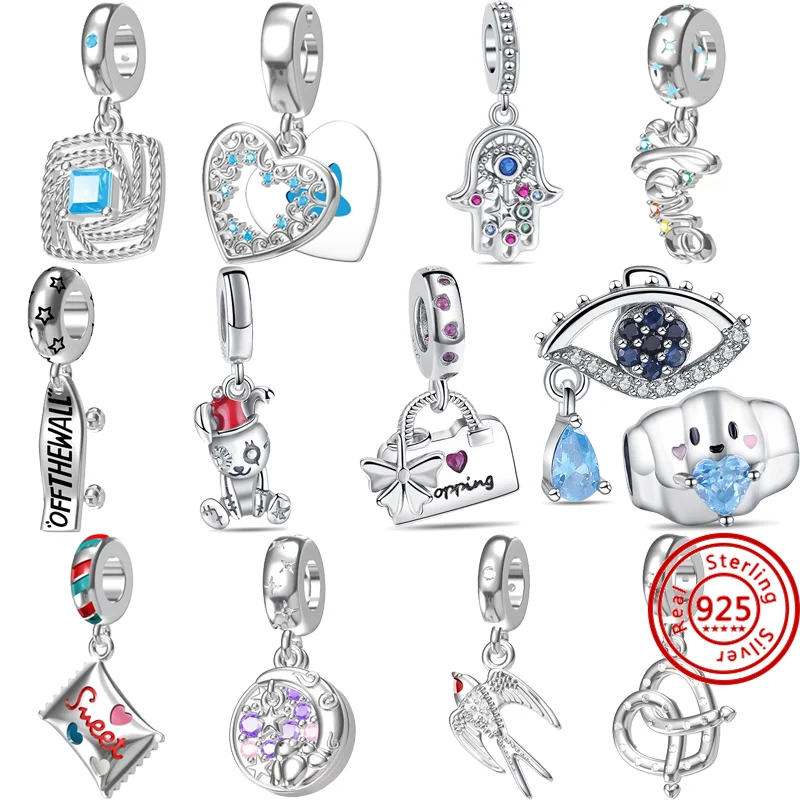 

New Skateboard Cloud Eye Shopping Bags Candy Sweet Love Pendant Beads Fit Original Brand Charm Bracelet 925 Silver DIY Jewelry