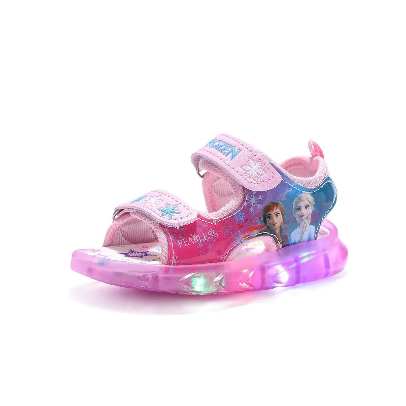 Sandalias de Frozen de Disney para niñas, zapatos de princesa Anna y Elsa, luminosas, deportivas, transpirables, de verano