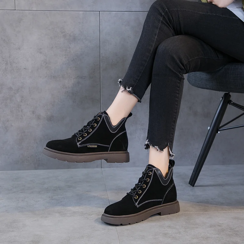 AIYUQI Ankle Boots Women 2023 Winter New Suede Genuine Leather Women Booties Flat Large Size 41 42 43 Ladies Short Boots