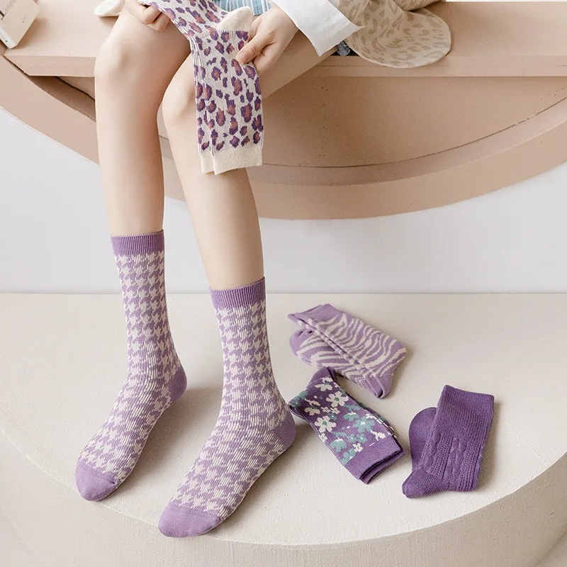 Женские носки в японском ретро стиле теплые длинные хлопковые чулки клетку