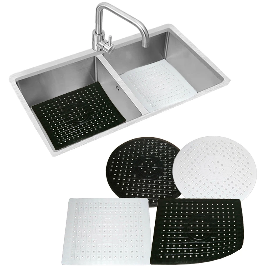 

Quick Drying Sink Pad Sink Protector Kitchen Table Anti Slip TPR Sink Mat Dishes Heat Insulation Protector Bathroom Accessories