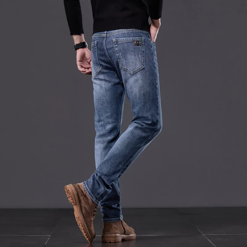 2024 весна и осень новые модные однотонные прямые эластичные джинсы в стиле ретро