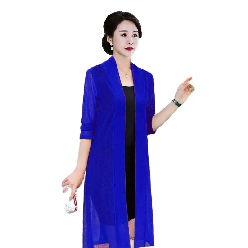 

2023Summer Shawl Coat Women's Ultra-thin Long Over The Knee Loose Shawl Long-sleeved All-match Cardigan Sunscreen Women's 5XL