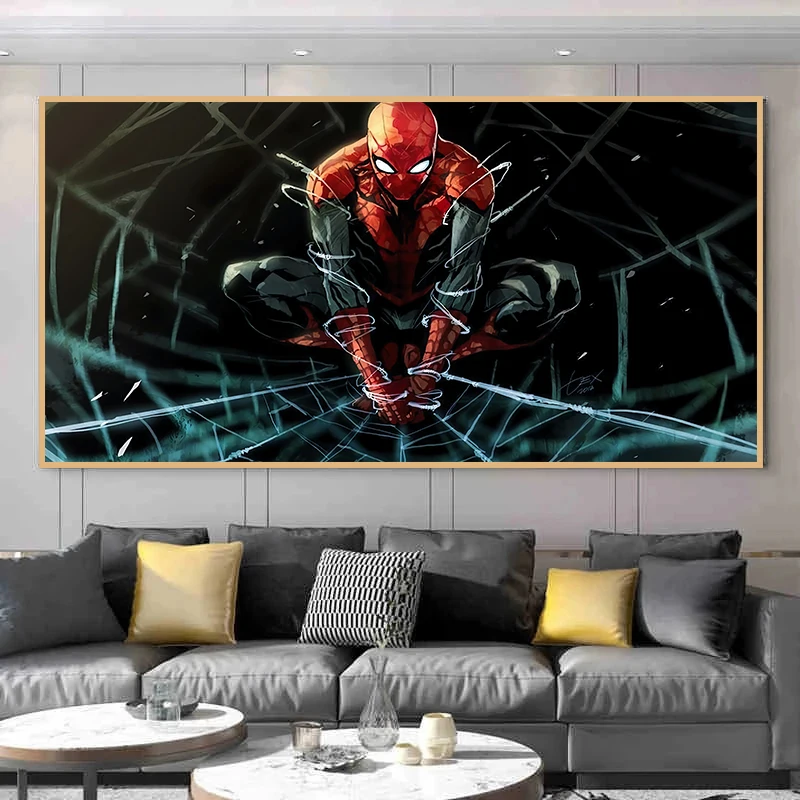 

Cartoon Spiderman In the Net Poster and Print Superhero Wall Art American Style HD Canvas Painting Picture for Home Decoration