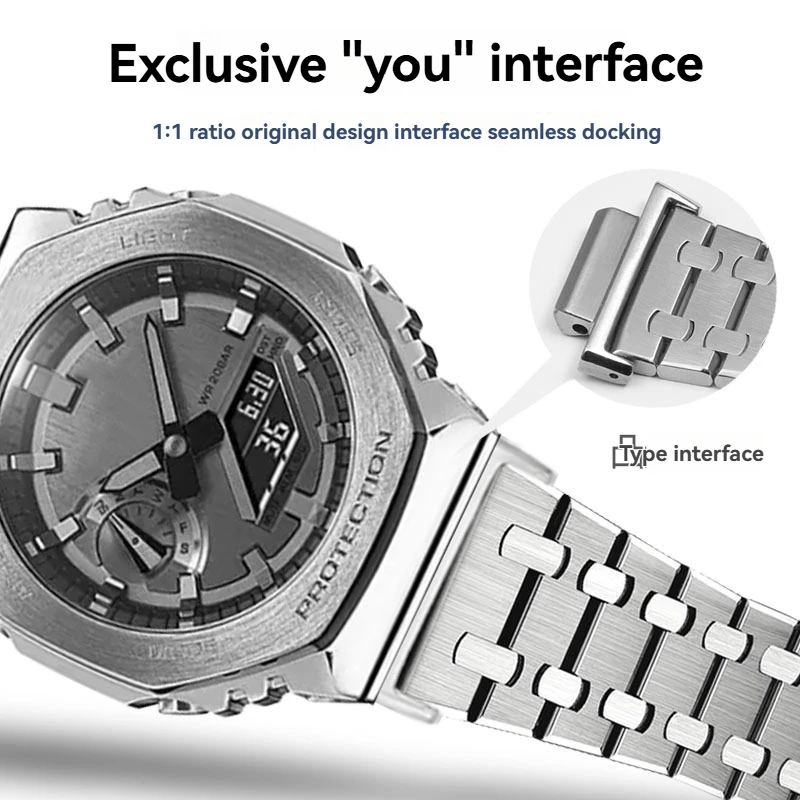 Фото Ремешок для часов из нержавеющей стали для Casio G-Shock GA-2100/GA-2110/GA-B2100/GM2100 |   Замена 16 мм |   Прочный металлический ремешок для часов №3